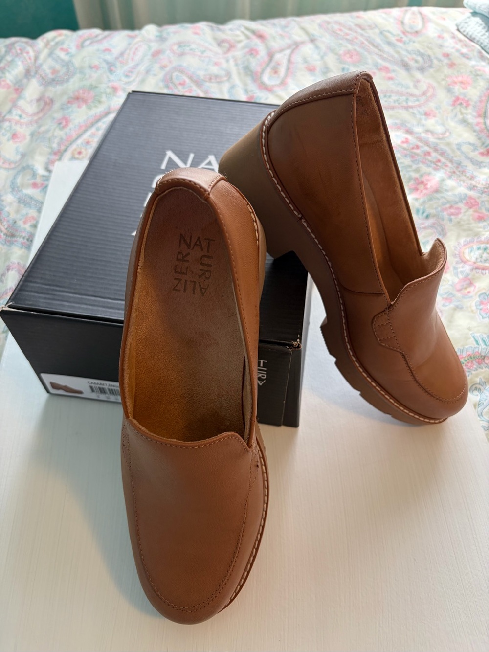 Naturalizer Cabaret Englishtea Camel Brown Synthetic Platform Slip-On Loafers - Picture 6 of 7